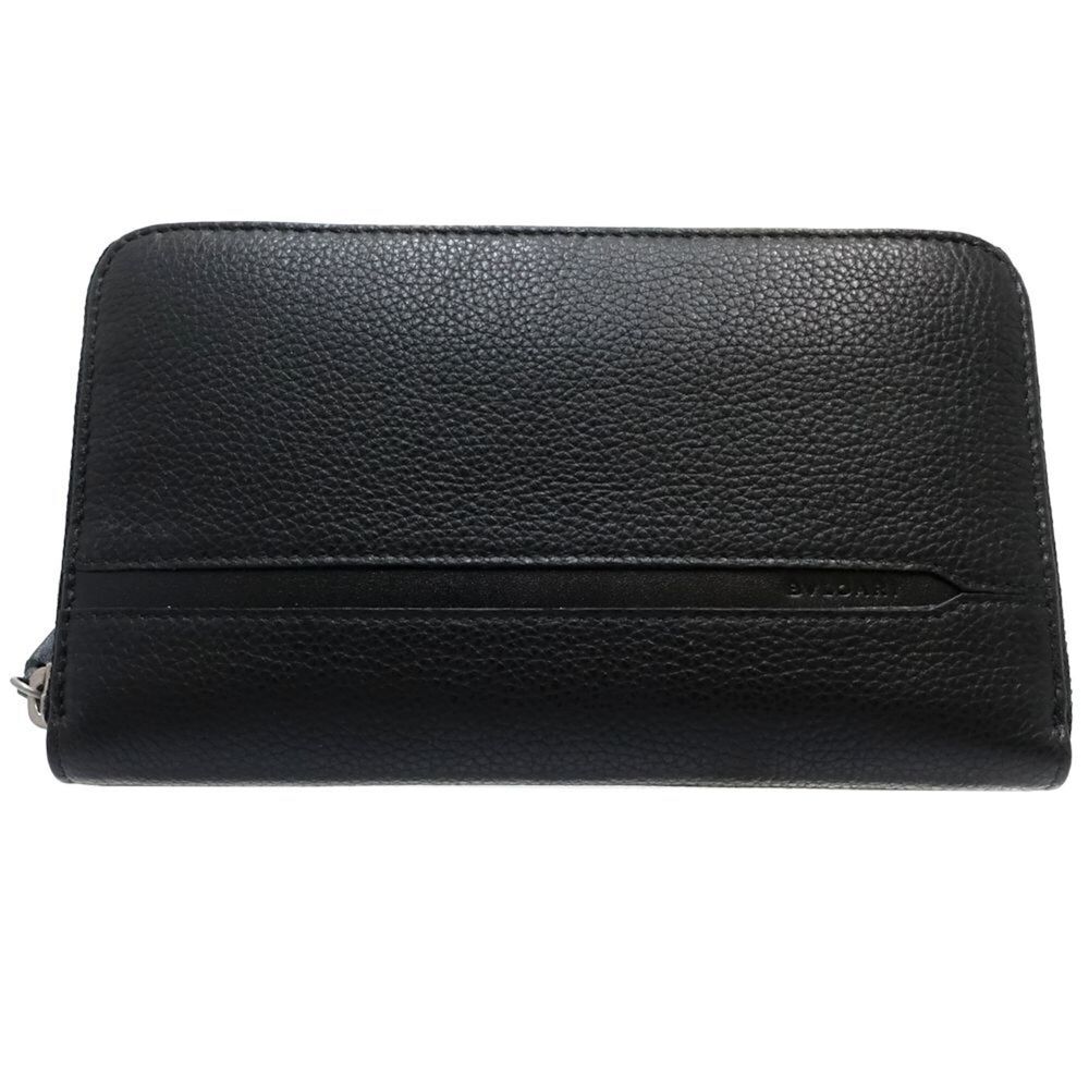 BVLGARI Bulgari Long Wallet 36968 Octo Round Zipper Leather Black Men's 182195